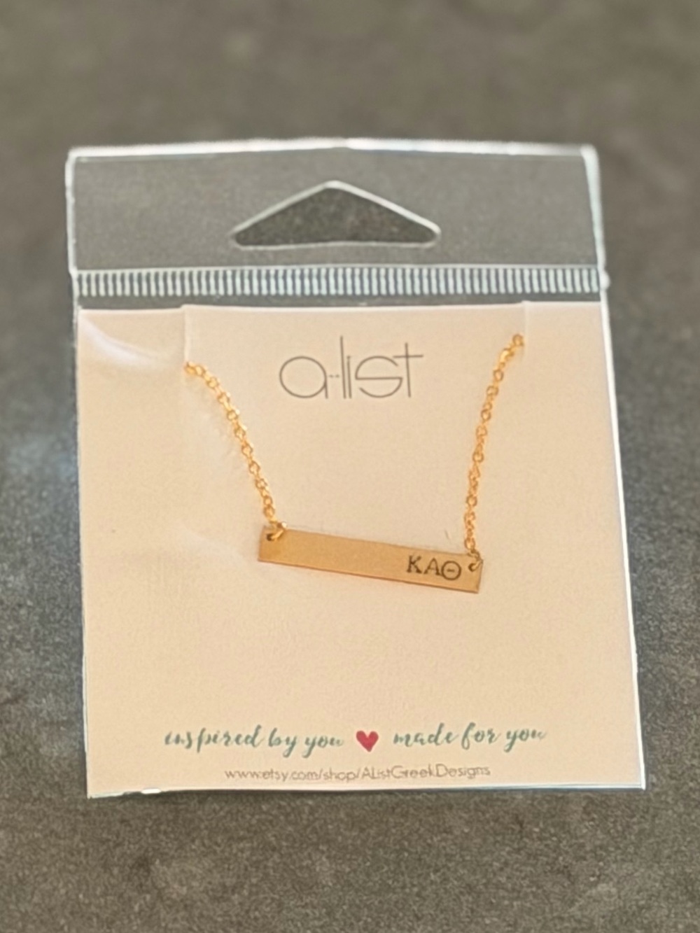 A- List  Gold Bar Necklace with KAO Initials